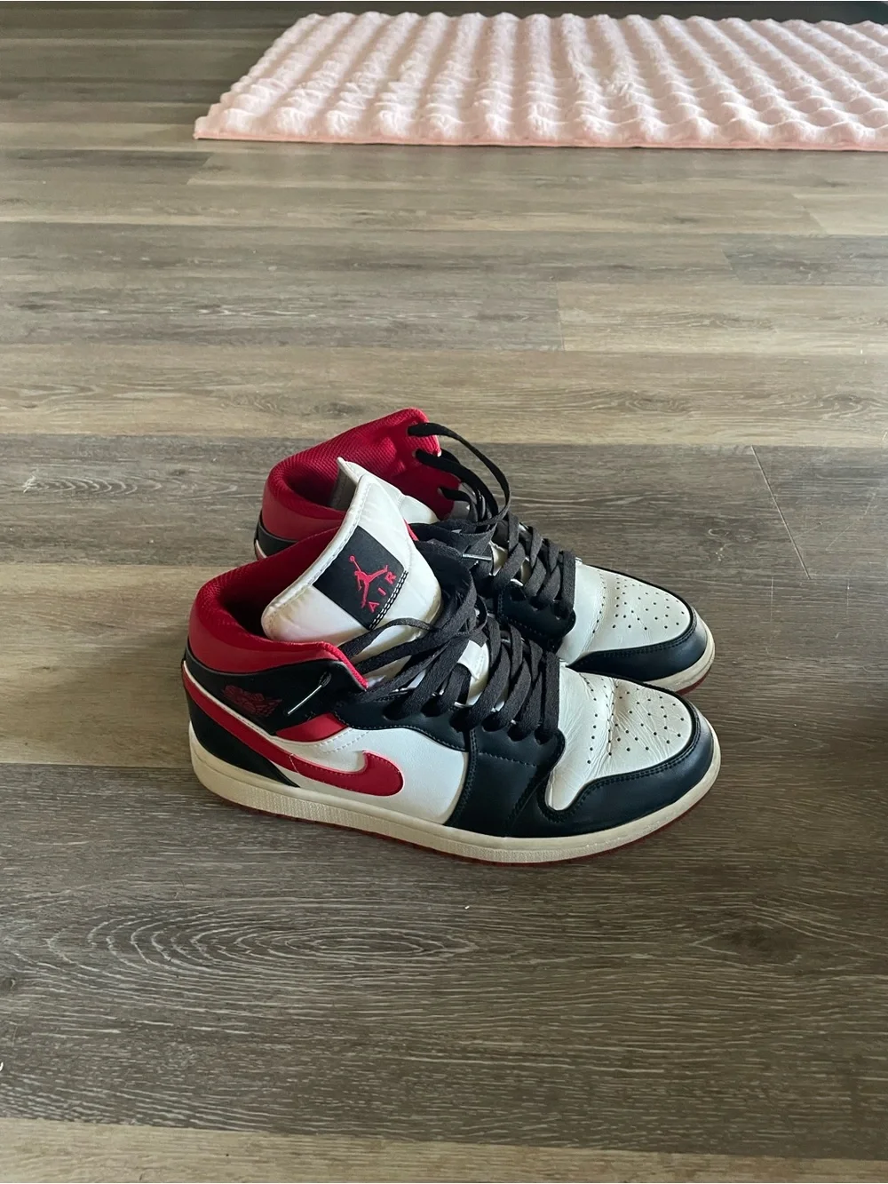 Nike Air Jordan 1 Mid Black White Red Sneakers